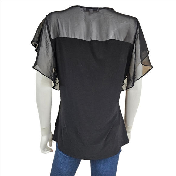 Emma & Olive Short Sleeve Floral Lace Neckline Blouse Size L - Picture 6 of 11